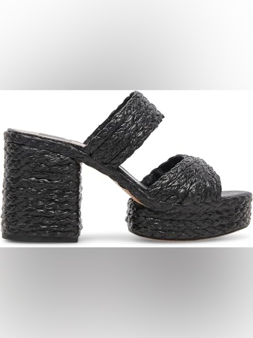 DOLCE VITA LATOYA RAFFIA PLATFORM SANDALS BLACK 9 - Picture 2 of 11